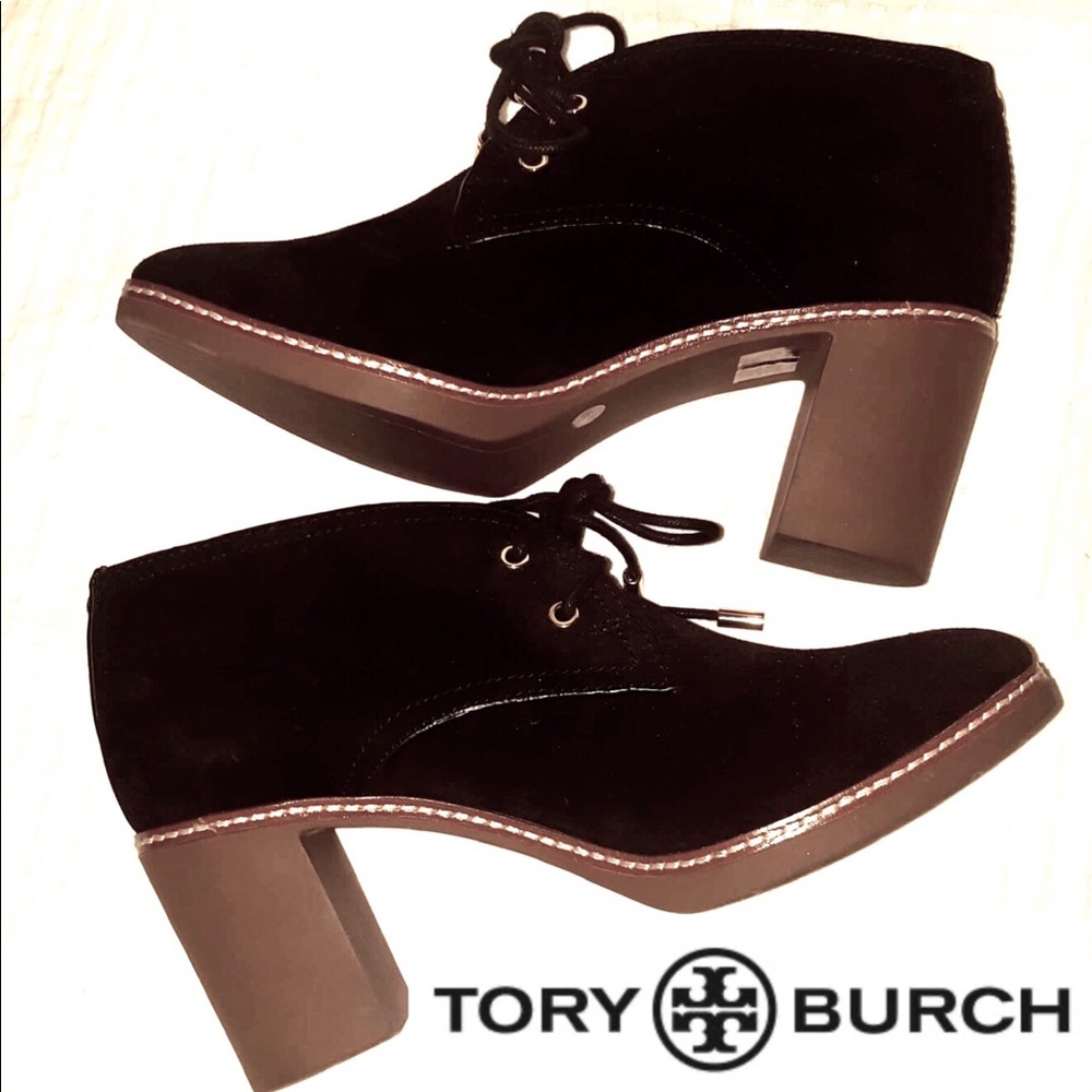 Tory Burch Hilary suede ankle boot bootie heel boots rubber heel